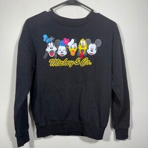 Vintage Inspired Disney Mickey and Co Black Sweatshirt‎ XS Goofy Donald Pluto